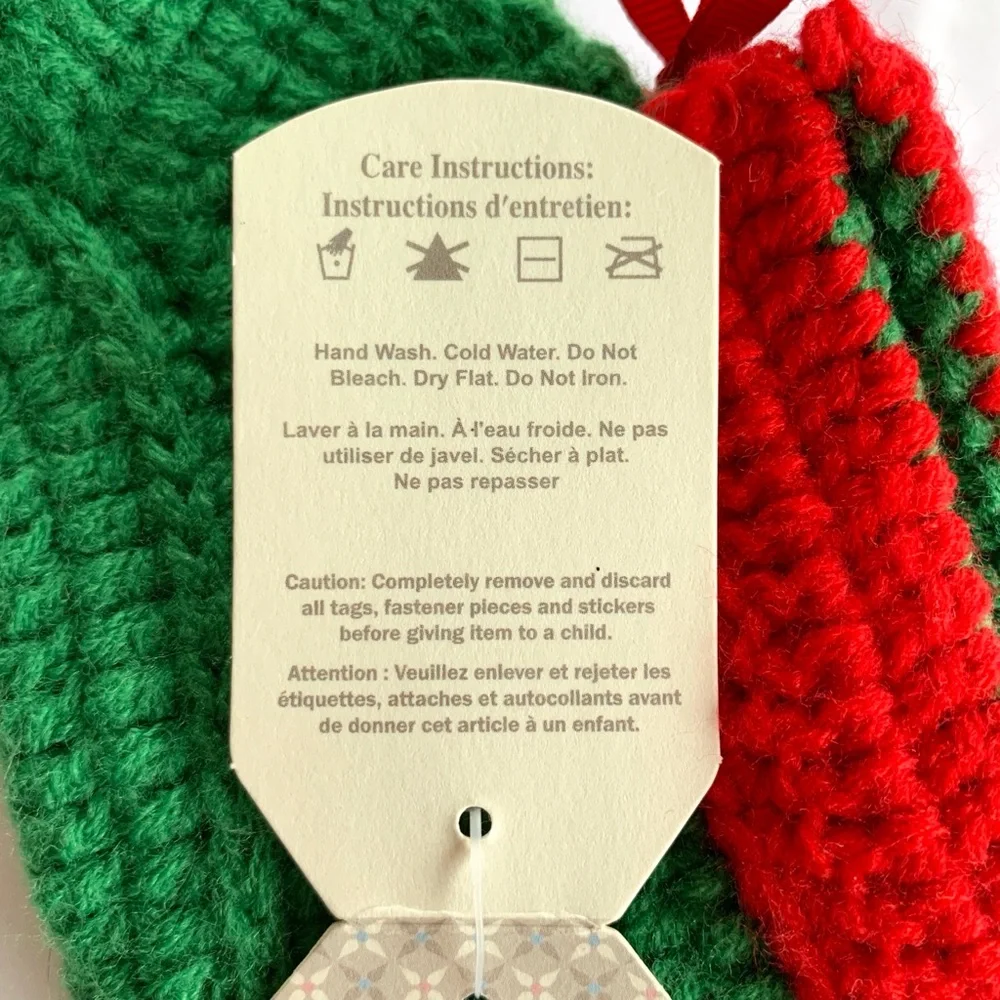 Baby knitted elf booties green and red
